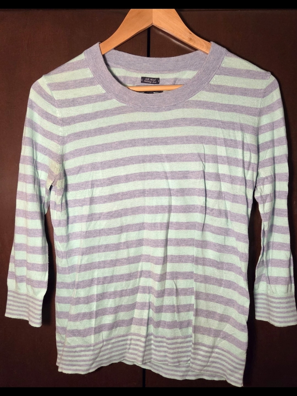 Tommy Hilfiger Lavender and Mint Striped Crewneck Sweater Women Size Medium